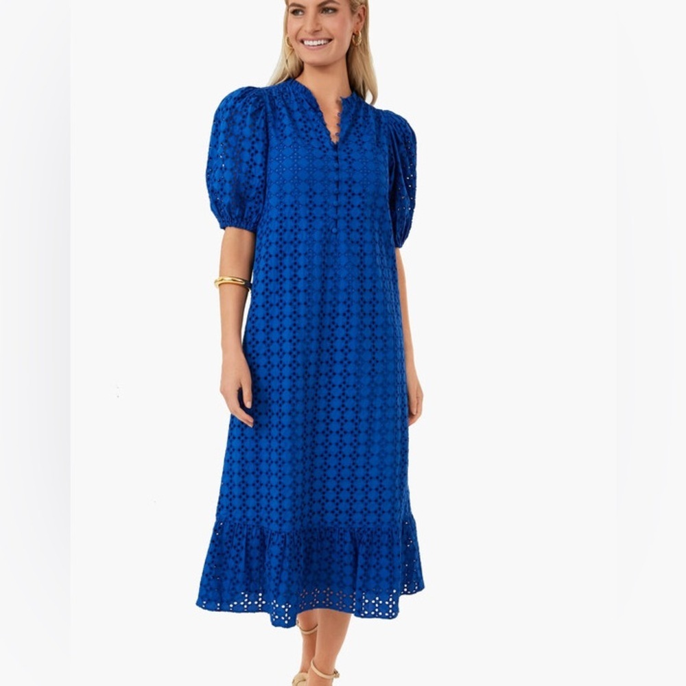 Tuckernuck Hyacinth House Vibrant Blue Eyelet Midi Dress - Picture 2 of 8